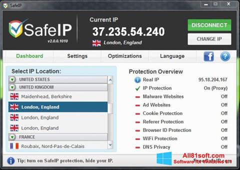 لقطة شاشة SafeIP لنظام التشغيل Windows 8.1