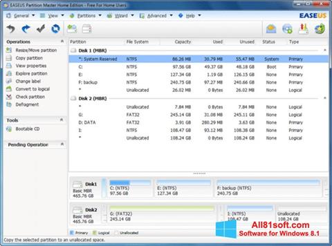 لقطة شاشة EASEUS Partition Master لنظام التشغيل Windows 8.1