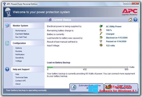 لقطة شاشة PowerChute Personal Edition لنظام التشغيل Windows 8.1