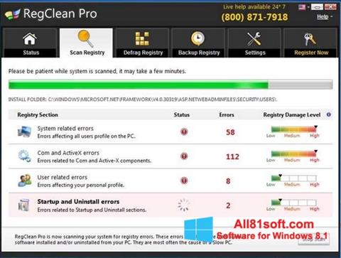 لقطة شاشة RegClean Pro لنظام التشغيل Windows 8.1