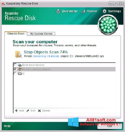 لقطة شاشة Kaspersky Rescue Disk لنظام التشغيل Windows 8.1