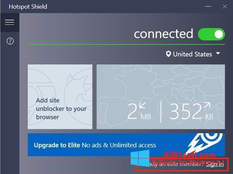 لقطة شاشة Hotspot Shield لنظام التشغيل Windows 8.1