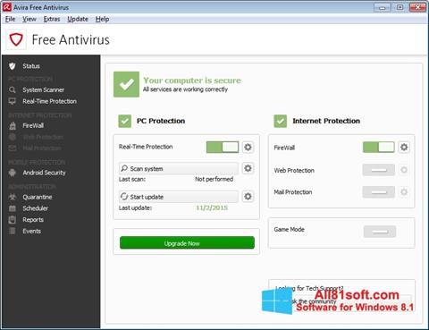 لقطة شاشة Avira Free Antivirus لنظام التشغيل Windows 8.1