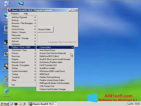 لقطة شاشة Hirens Boot CD لنظام التشغيل Windows 8.1