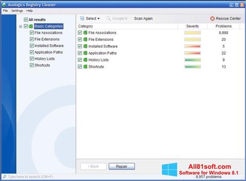 لقطة شاشة Auslogics Registry Cleaner لنظام التشغيل Windows 8.1