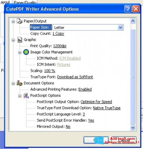 لقطة شاشة CutePDF Writer لنظام التشغيل Windows 8.1