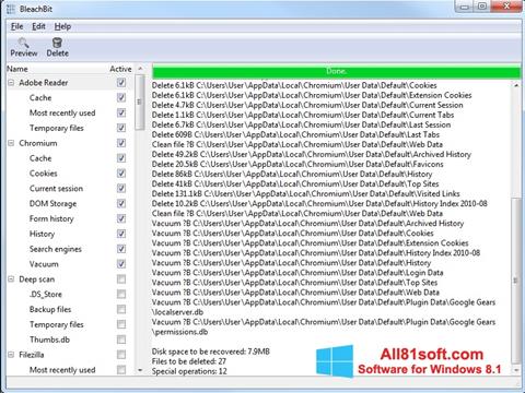 لقطة شاشة BleachBit لنظام التشغيل Windows 8.1