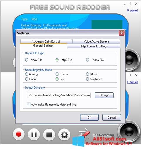لقطة شاشة Free Sound Recorder لنظام التشغيل Windows 8.1