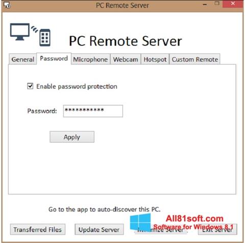 لقطة شاشة PC Remote Server لنظام التشغيل Windows 8.1