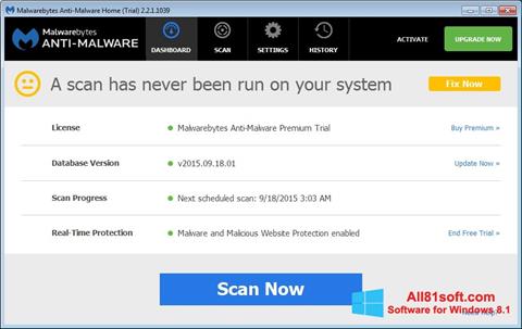 لقطة شاشة Malwarebytes Anti-Malware Free لنظام التشغيل Windows 8.1