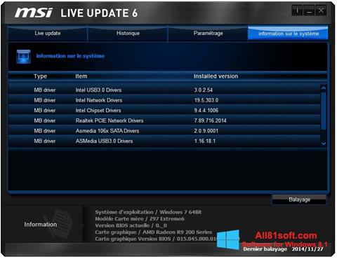 لقطة شاشة MSI Live Update لنظام التشغيل Windows 8.1