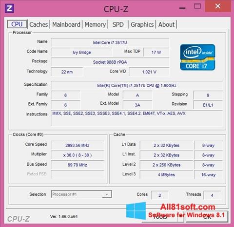 لقطة شاشة CPU-Z لنظام التشغيل Windows 8.1