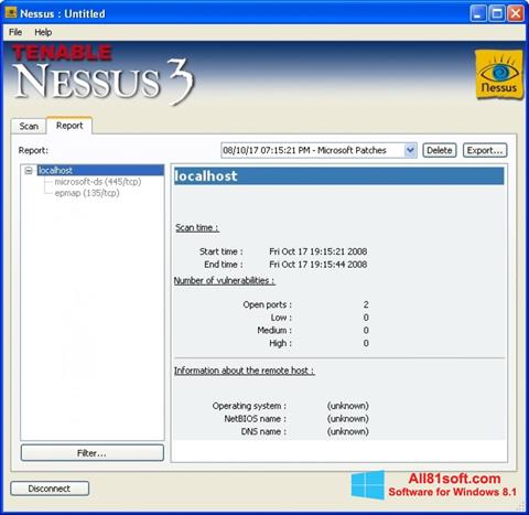 لقطة شاشة Nessus لنظام التشغيل Windows 8.1