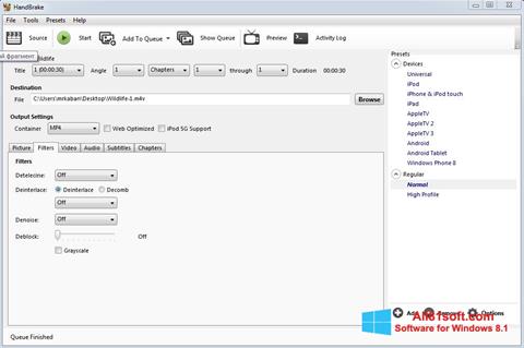 لقطة شاشة HandBrake لنظام التشغيل Windows 8.1