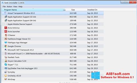 لقطة شاشة Geek Uninstaller لنظام التشغيل Windows 8.1