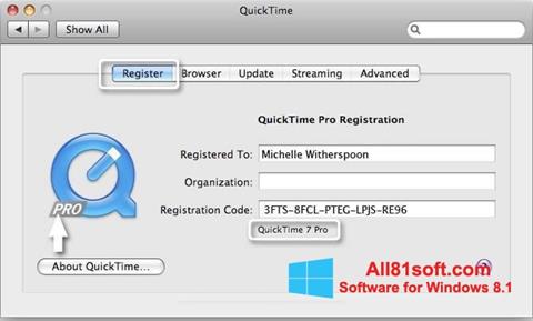 لقطة شاشة QuickTime Pro لنظام التشغيل Windows 8.1