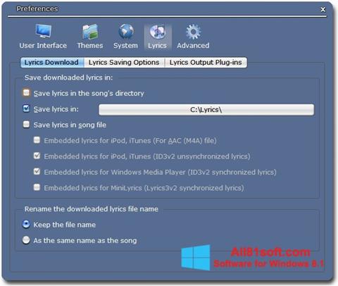 لقطة شاشة Minilyrics لنظام التشغيل Windows 8.1