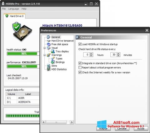 لقطة شاشة HDDlife لنظام التشغيل Windows 8.1