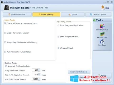 لقطة شاشة Mz RAM Booster لنظام التشغيل Windows 8.1