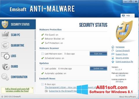 لقطة شاشة Emsisoft Anti-Malware لنظام التشغيل Windows 8.1