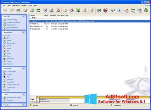 لقطة شاشة Acronis Disk Director Suite لنظام التشغيل Windows 8.1