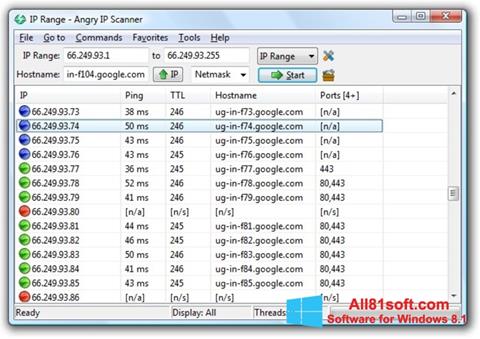 لقطة شاشة Angry IP Scanner لنظام التشغيل Windows 8.1