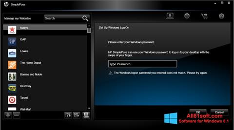 لقطة شاشة HP SimplePass لنظام التشغيل Windows 8.1