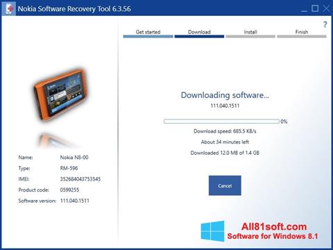 لقطة شاشة Nokia Software Recovery Tool لنظام التشغيل Windows 8.1