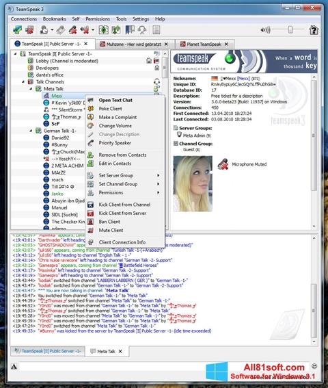 لقطة شاشة TeamSpeak لنظام التشغيل Windows 8.1