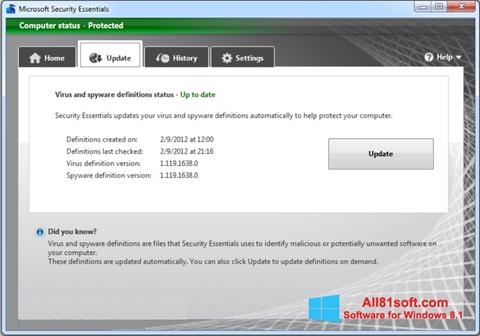 لقطة شاشة Microsoft Security Essentials لنظام التشغيل Windows 8.1