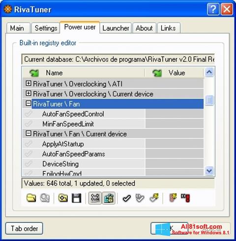 لقطة شاشة RivaTuner لنظام التشغيل Windows 8.1