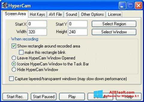 لقطة شاشة HyperCam لنظام التشغيل Windows 8.1
