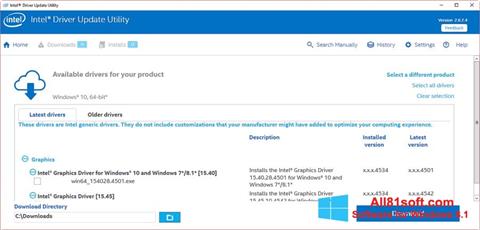 لقطة شاشة Intel Driver Update Utility لنظام التشغيل Windows 8.1