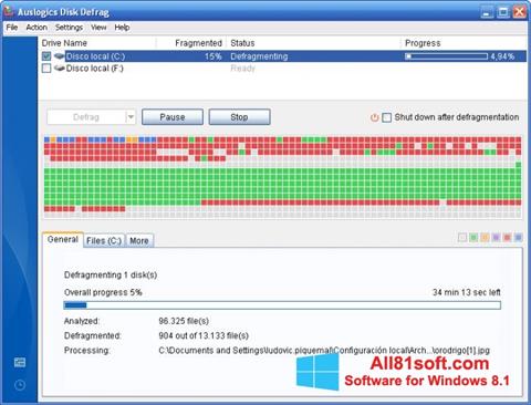 لقطة شاشة Auslogics Disk Defrag لنظام التشغيل Windows 8.1