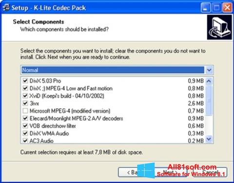 لقطة شاشة K-Lite Mega Codec Pack لنظام التشغيل Windows 8.1