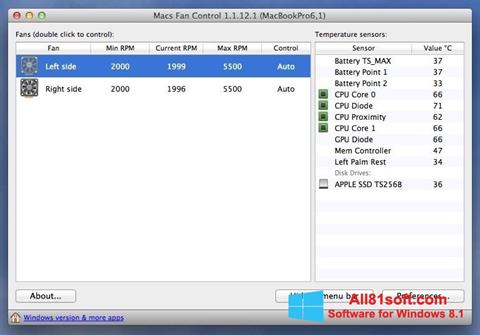 لقطة شاشة Macs Fan Control لنظام التشغيل Windows 8.1