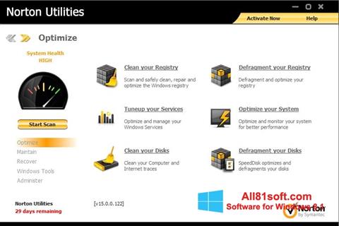 لقطة شاشة Norton Utilities لنظام التشغيل Windows 8.1