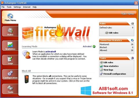 لقطة شاشة Ashampoo Firewall لنظام التشغيل Windows 8.1