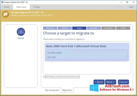 لقطة شاشة Paragon Migrate OS to SSD لنظام التشغيل Windows 8.1