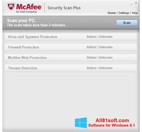 لقطة شاشة McAfee Security Scan Plus لنظام التشغيل Windows 8.1