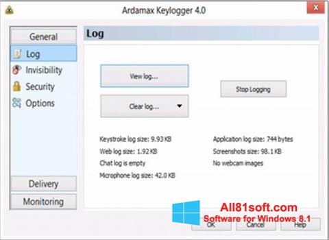 لقطة شاشة Ardamax Keylogger لنظام التشغيل Windows 8.1